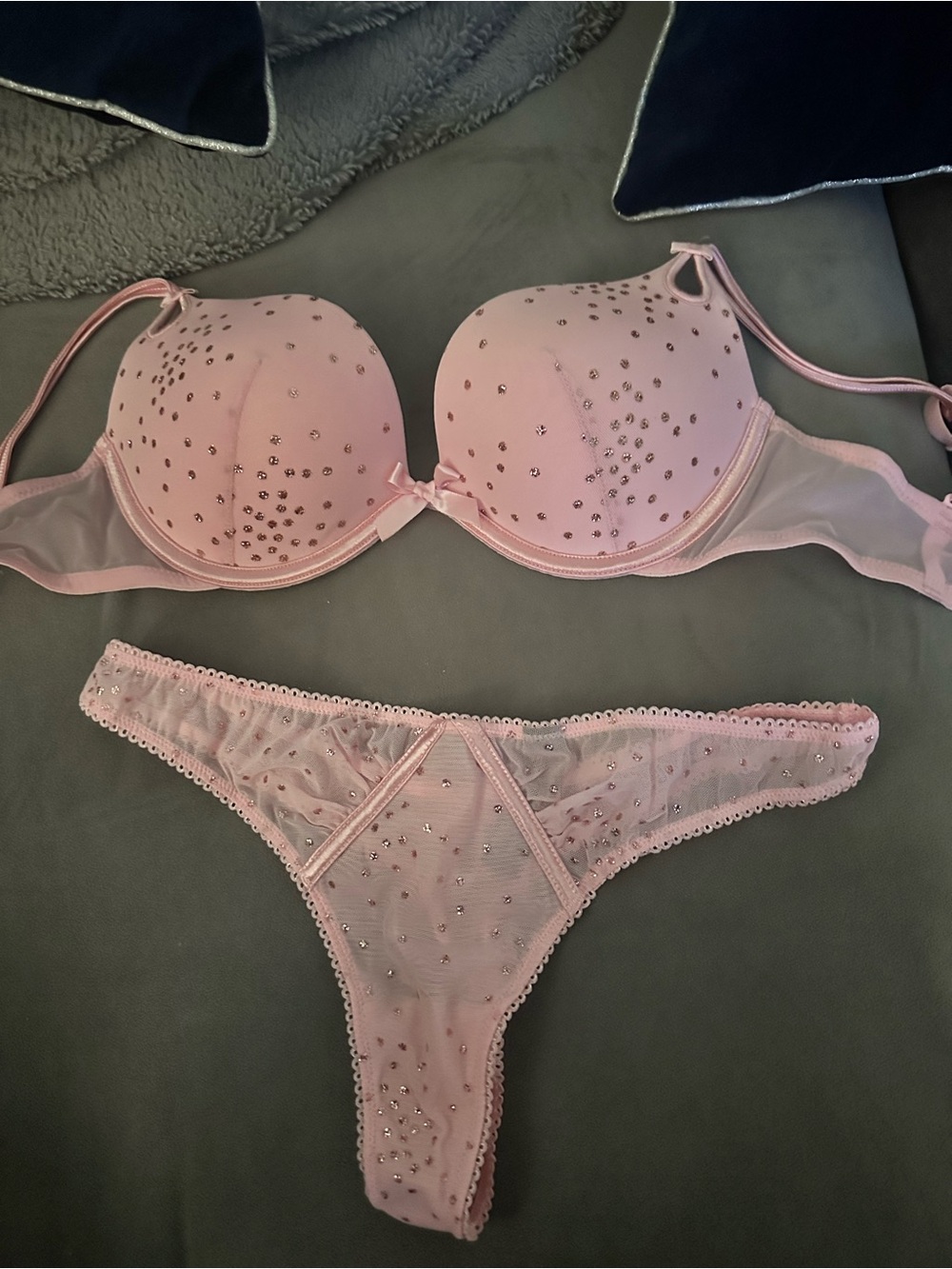 Victoria's Secret Light Pink Embellished Bra & Thong Set